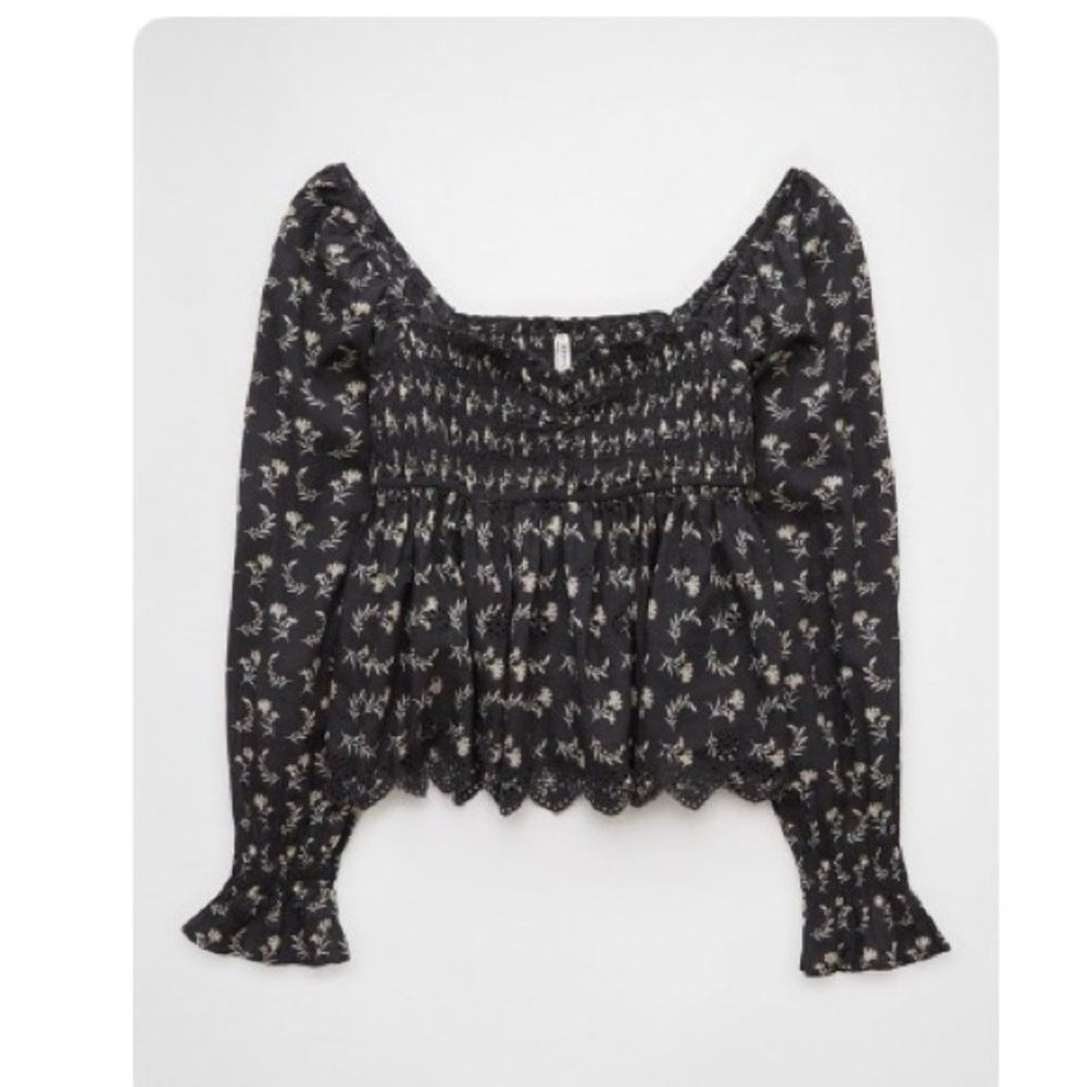 American Eagle Outfitters Dark Blue Smocked Top